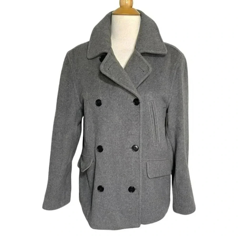 J. Crew Pea Coat Size S Gray Wool Cashmere Blend Double Breasted Jacket‎ - Picture 2 of 6